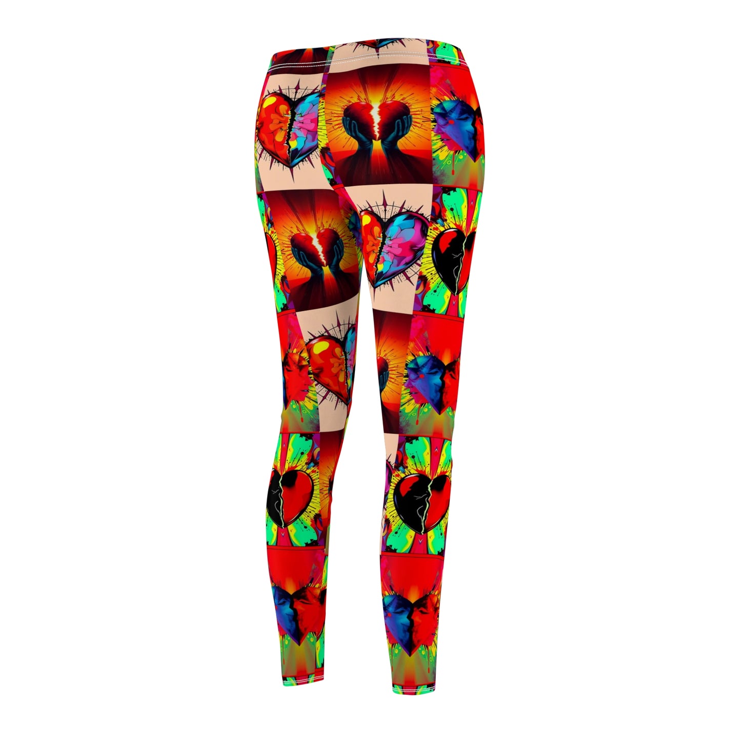 "Heart Broken and Hopeful" Vibrant Heart Graphic Casual Leggings for Women - Colorful Fitness Wear