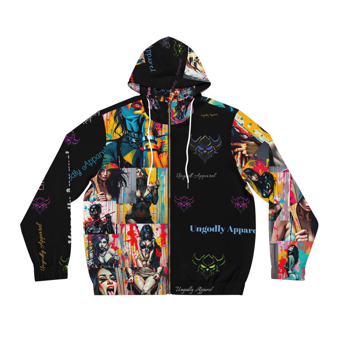 "Collection of Kinks" Ungodly Apparel Men's Full-Zip Hoodie | Bold Graphic Art Hoodie for Unconventional Style