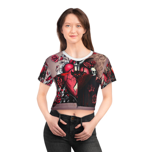 Edgy Floral Heart Crop Tee - Perfect for Festivals and Everyday Wear