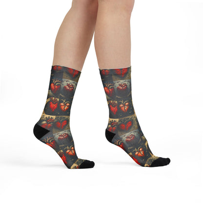 Artistic Heart Print Sublimation Crew Socks for Unique Gift Giving