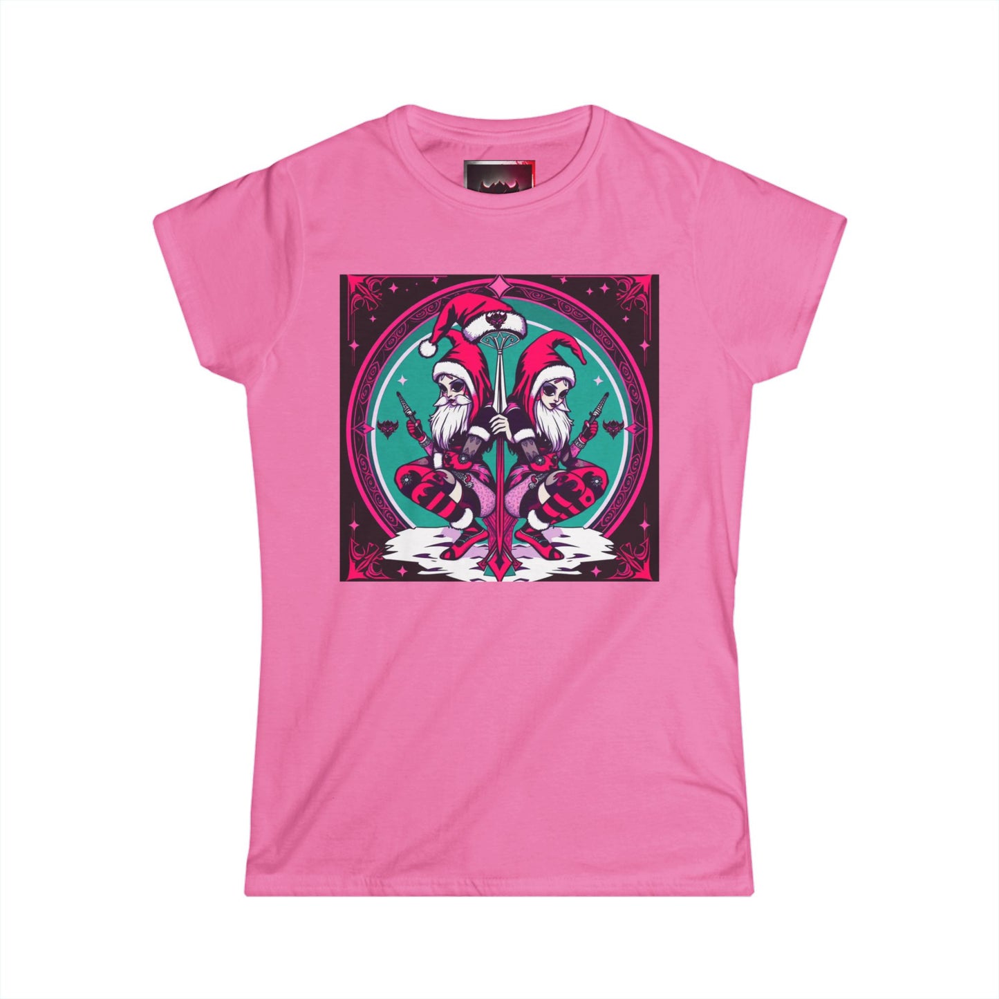 Whimsical Women's Softstyle T-Shirt - Festive Dual-Gothic Elf Design for Holidays