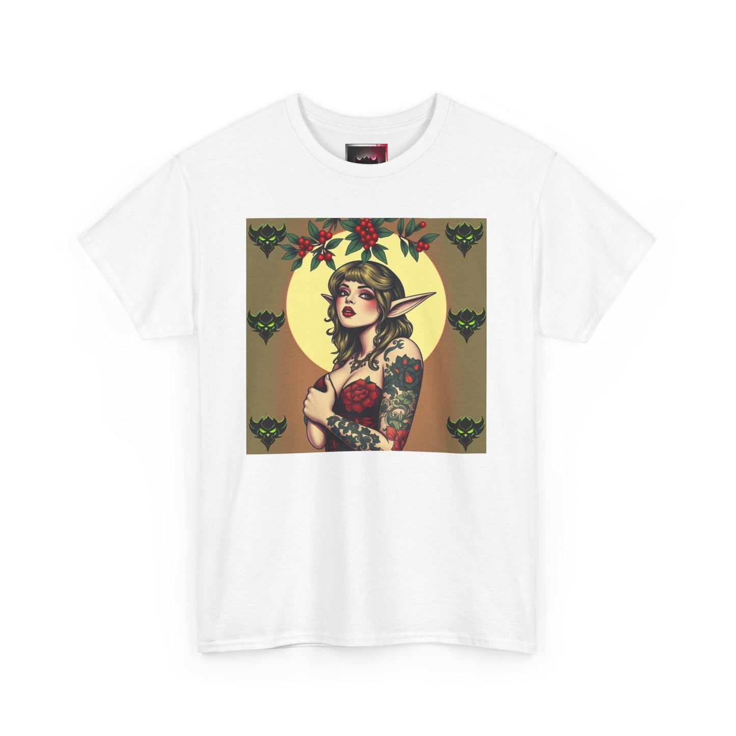 Vintage-Inspired "Mistle Toe Elf" Tattoo Art Unisex Heavy Cotton T-Shirt