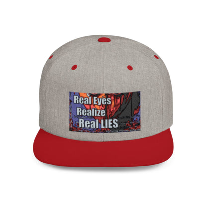 Graphic Flat Bill Snapback - "Real Eyes Realize Real Lies"