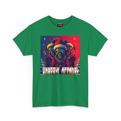 Unisex Heavy Cotton T-Shirt - Zombie Holiday Elves Graphic Tee for Casual Wear