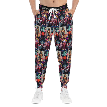 "Ungodly Kinks" Vibrant Graphic Athletic Joggers | Bold Street Art Design for Comfort and Style