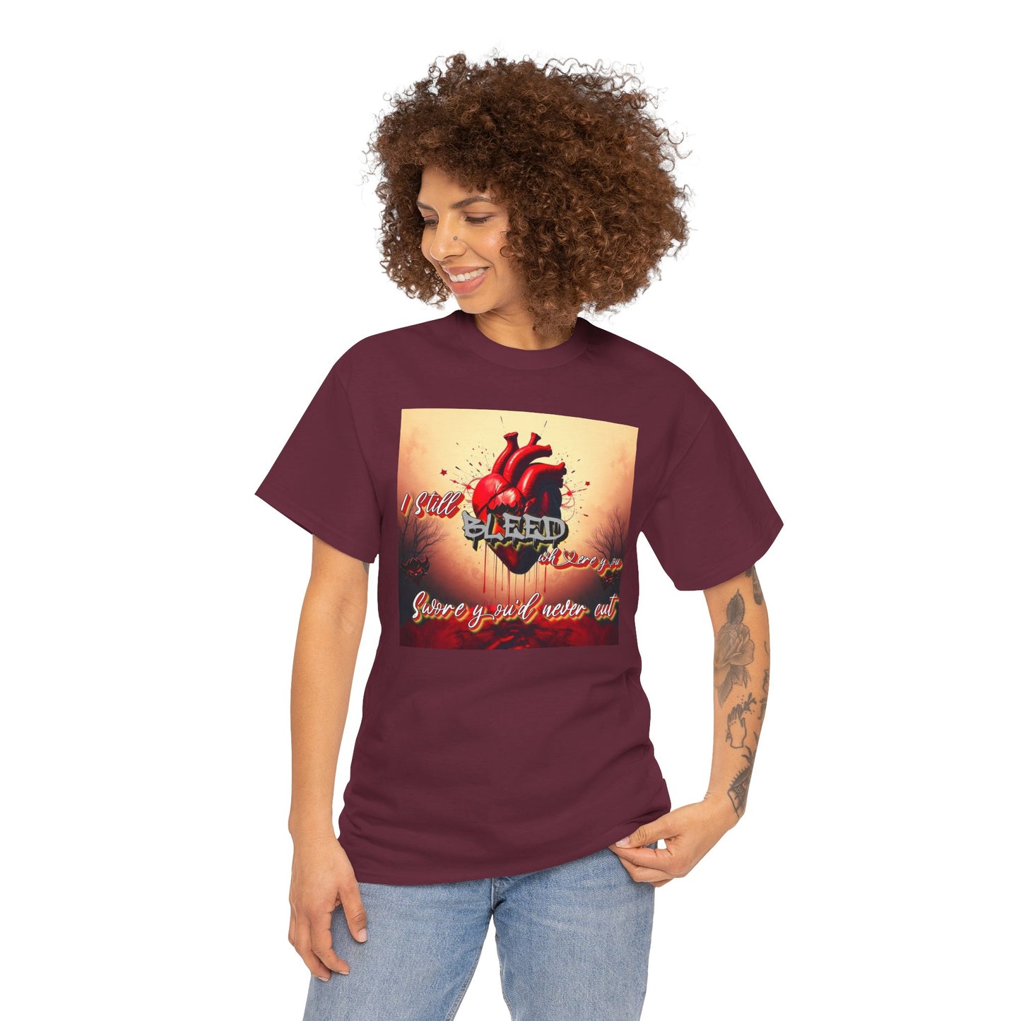 "I Still Bleed Where You Swore You'd Never Cut" Heart & Soul Unisex Heavy Cotton Tee - Bold Graphic Design