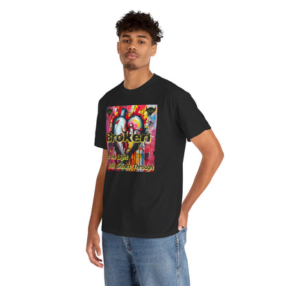 "Broken But the Light Still Shines Through" Heart Unisex Heavy Cotton Tee - Stylish Art Shirt for Inspiration