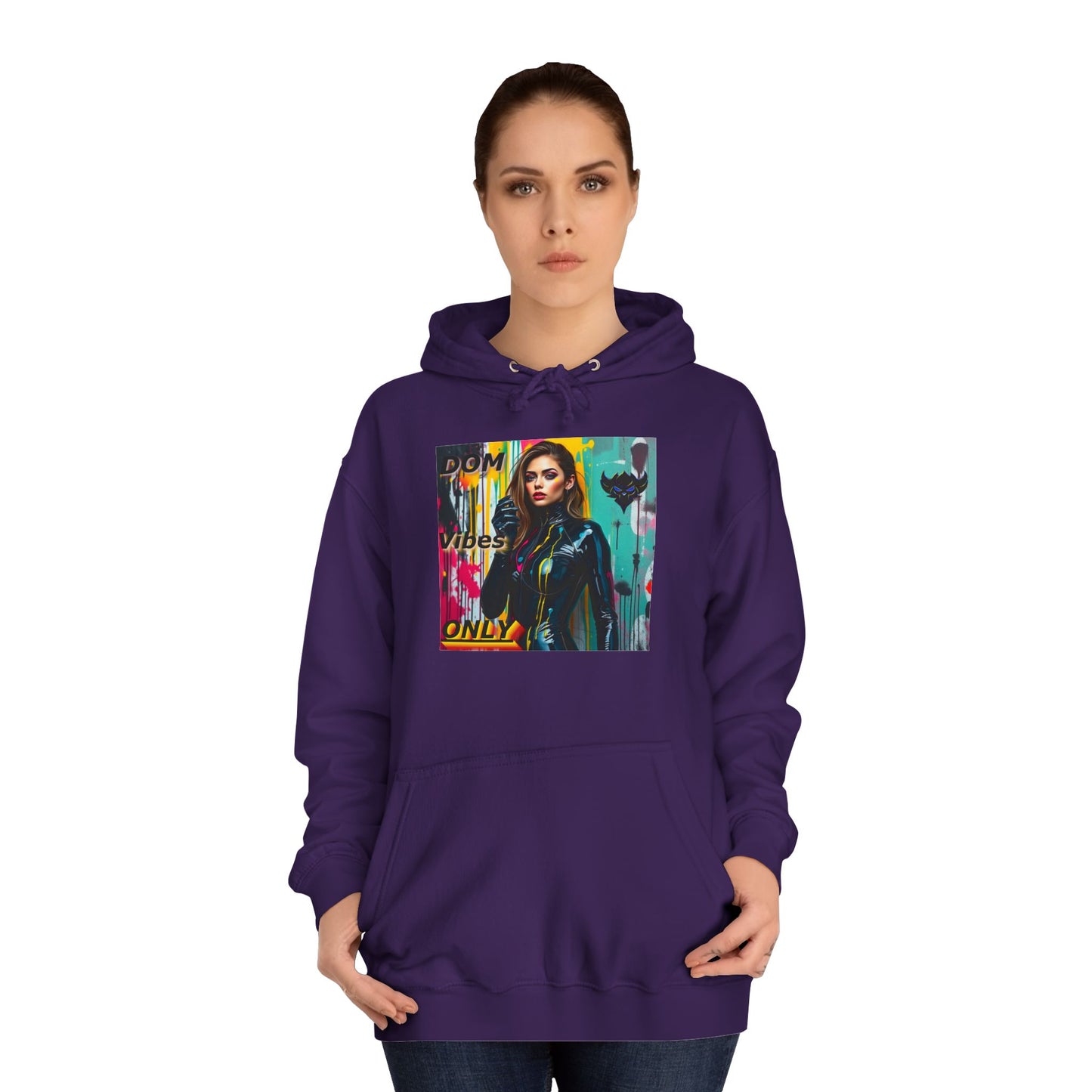 Colorful Graphic Unisex College Hoodie - 'Dom Vibes Only'