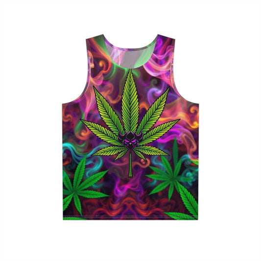 Psychedelic Cannabis Men's Tank Top - Bold Colors & Leaf Design