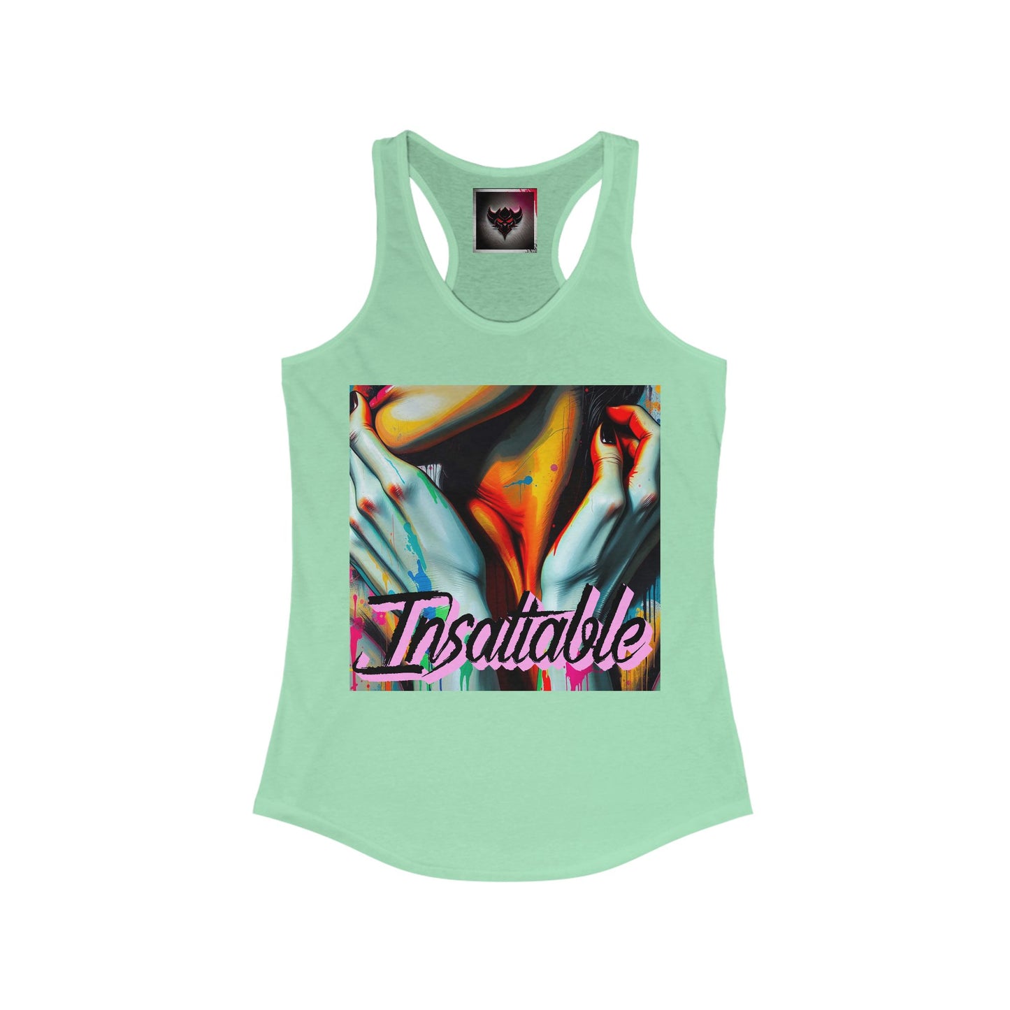 "Insatiable" Women's Racerback Tank - Vibrant Art Design for Summer Vibes