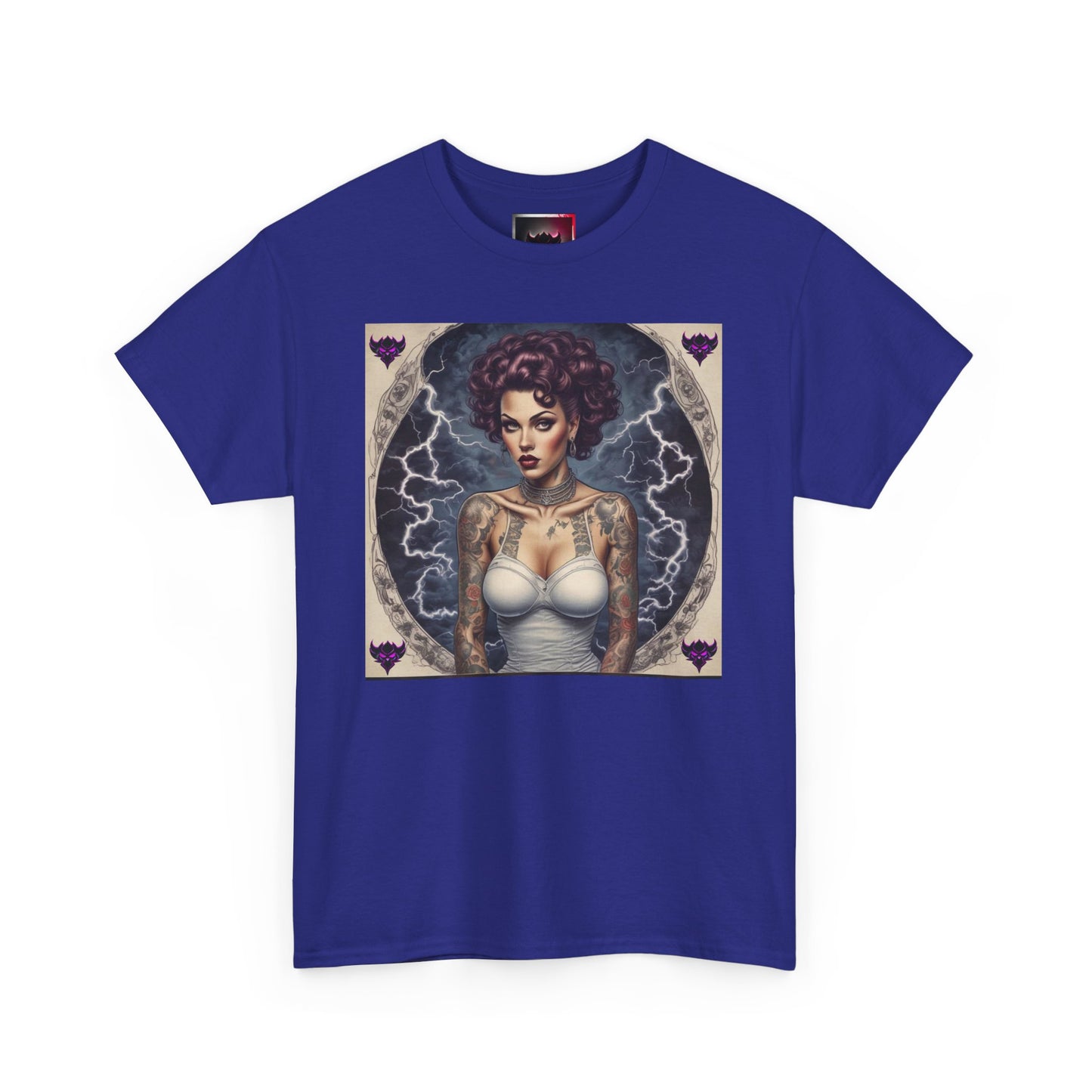 Gothic Glam Frankenstein's Bride Unisex Heavy Cotton T-Shirt - Vintage Tattoo Art Design