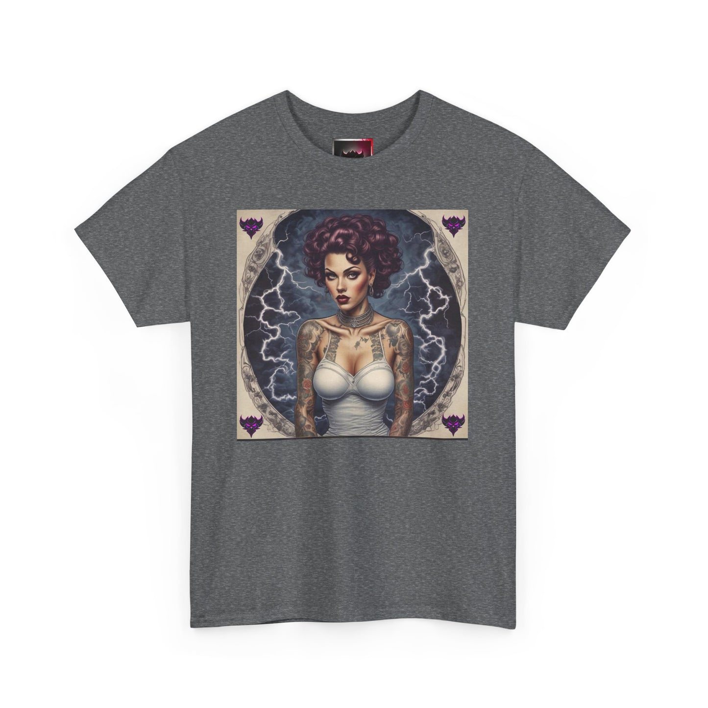 Gothic Glam Frankenstein's Bride Unisex Heavy Cotton T-Shirt - Vintage Tattoo Art Design