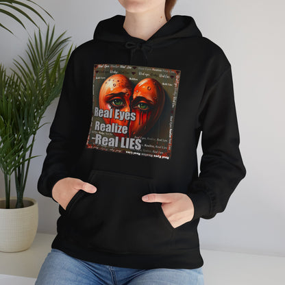 Unisex Hoodie with "Real Eyes Realize Real LIES" Graphic - Trendy Streetwear