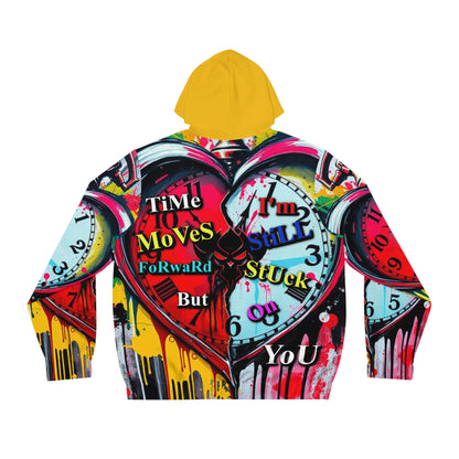 Colorful Artistic Men's Full-Zip Hoodie - "Time Moves Forward But I'm Still Stuck on You"