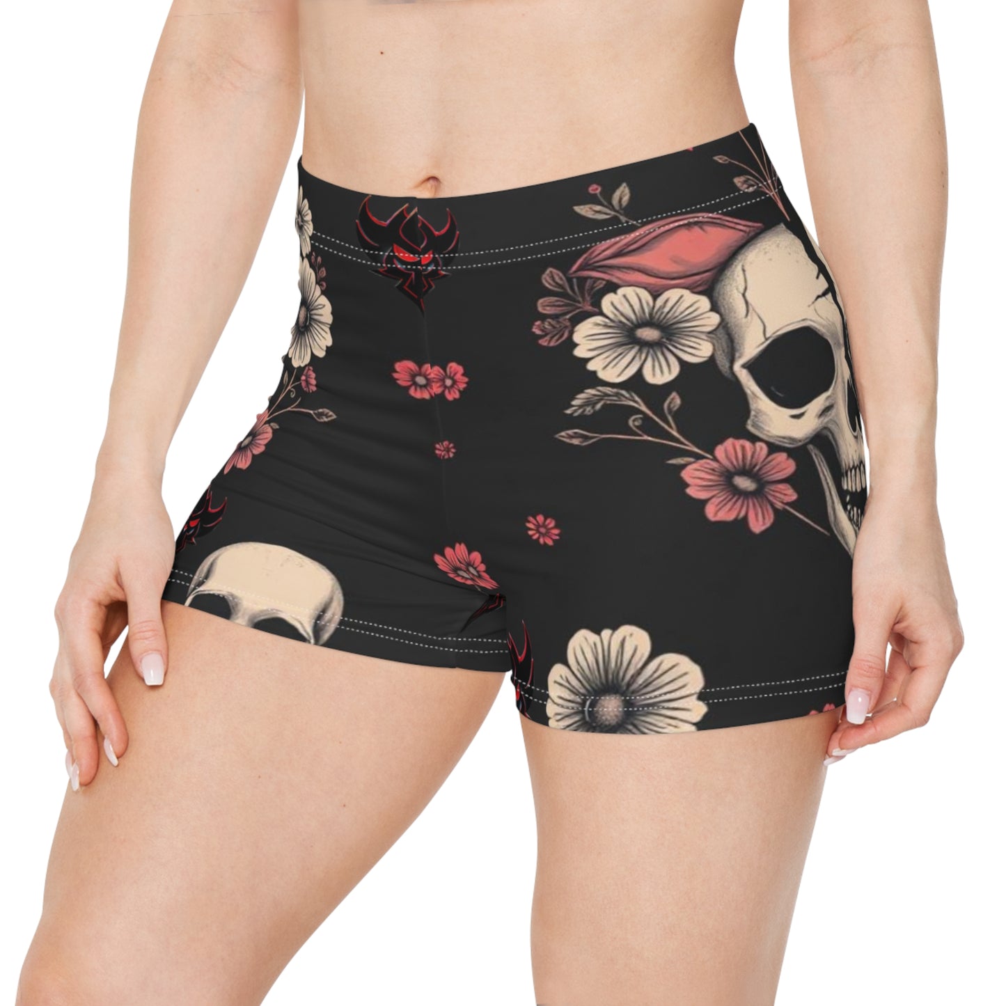 "Dead Love" Floral Skull Women's Shorts – Edgy & Stylish Summer Wear