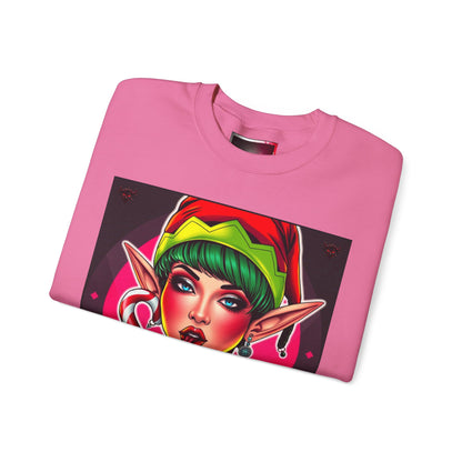 "Lick" Enchanting Elf Graphic Crewneck Sweatshirt - Unisex Heavy Blend for Festive Vibes