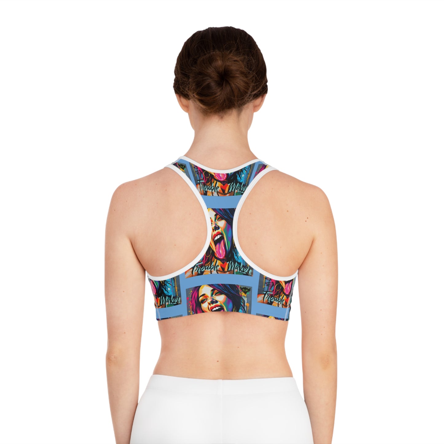 Vibrant Graphic Sports Bra - 'Trouble Maker' Design for Active Lifestyle