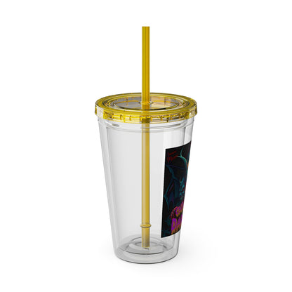 Chill of Darkness-Sunsplash Tumbler with Straw | 16oz Vibrant Drinkware for Dark Aesthetic Lovers