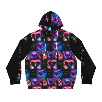 "Drowning in Memories I Can't Escape" Men's Full-Zip Hoodie - Vibrant Heart & Balloon Design - Perfect for Celebrations