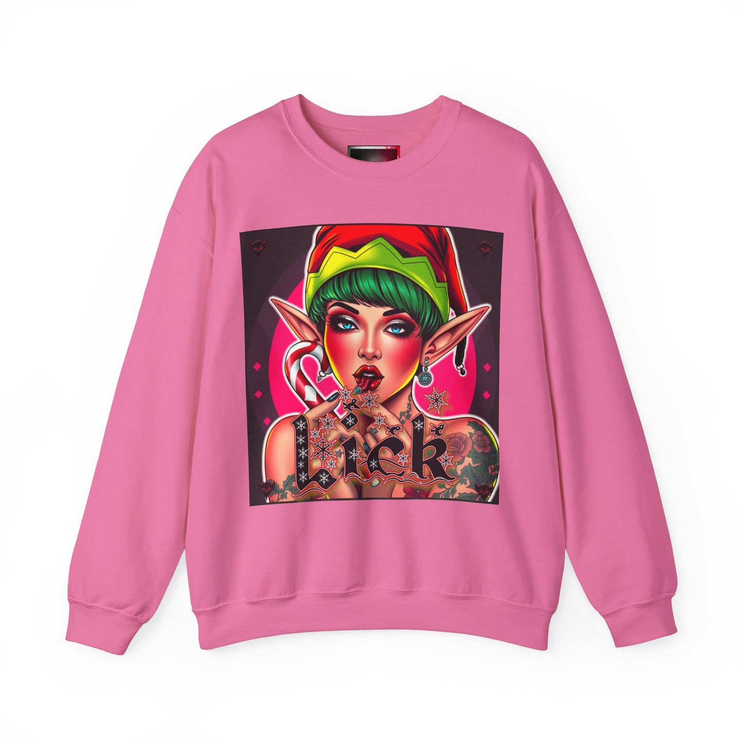 "Lick" Enchanting Elf Graphic Crewneck Sweatshirt - Unisex Heavy Blend for Festive Vibes