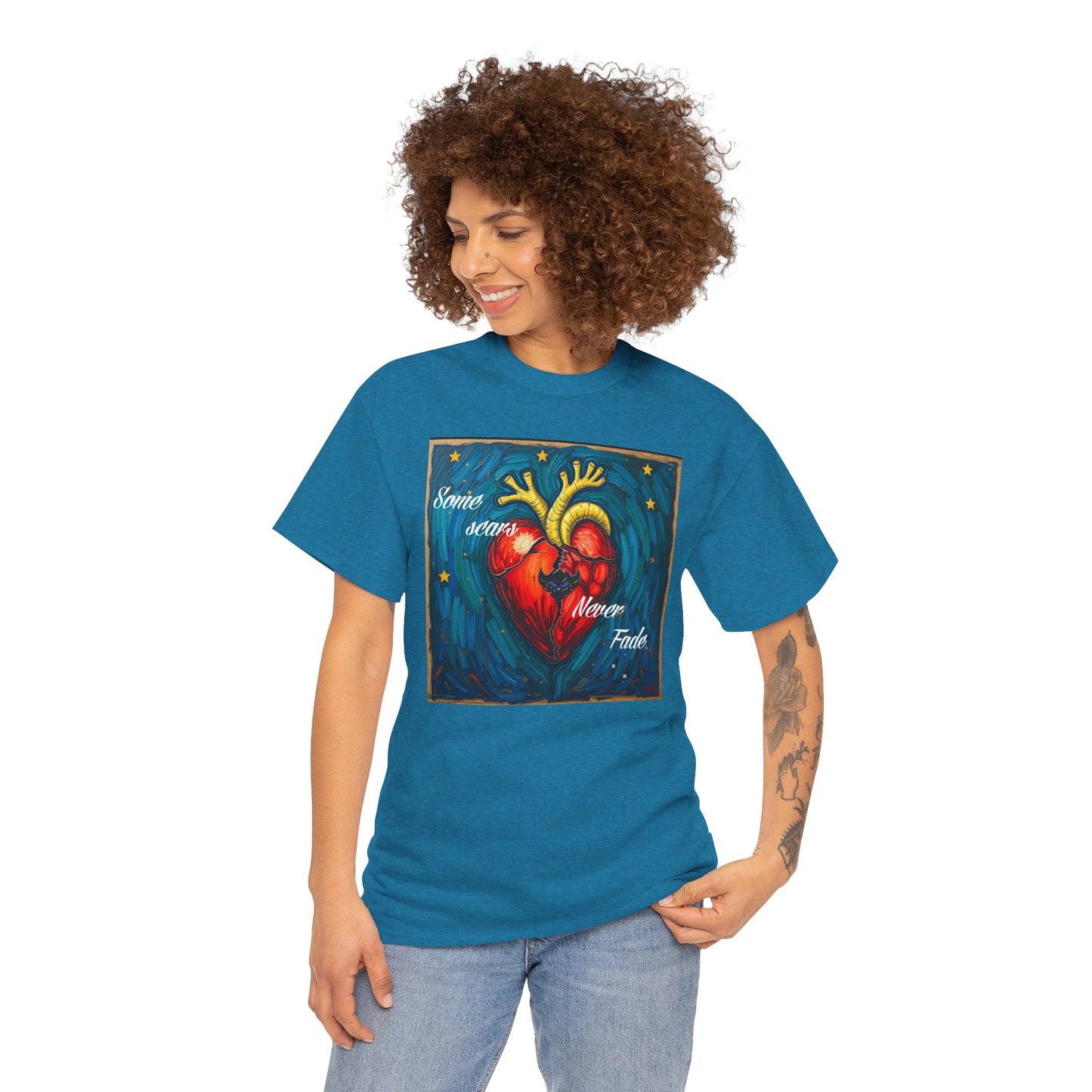 Heart Art Unisex Heavy Cotton Tee - "Some scars never fade"