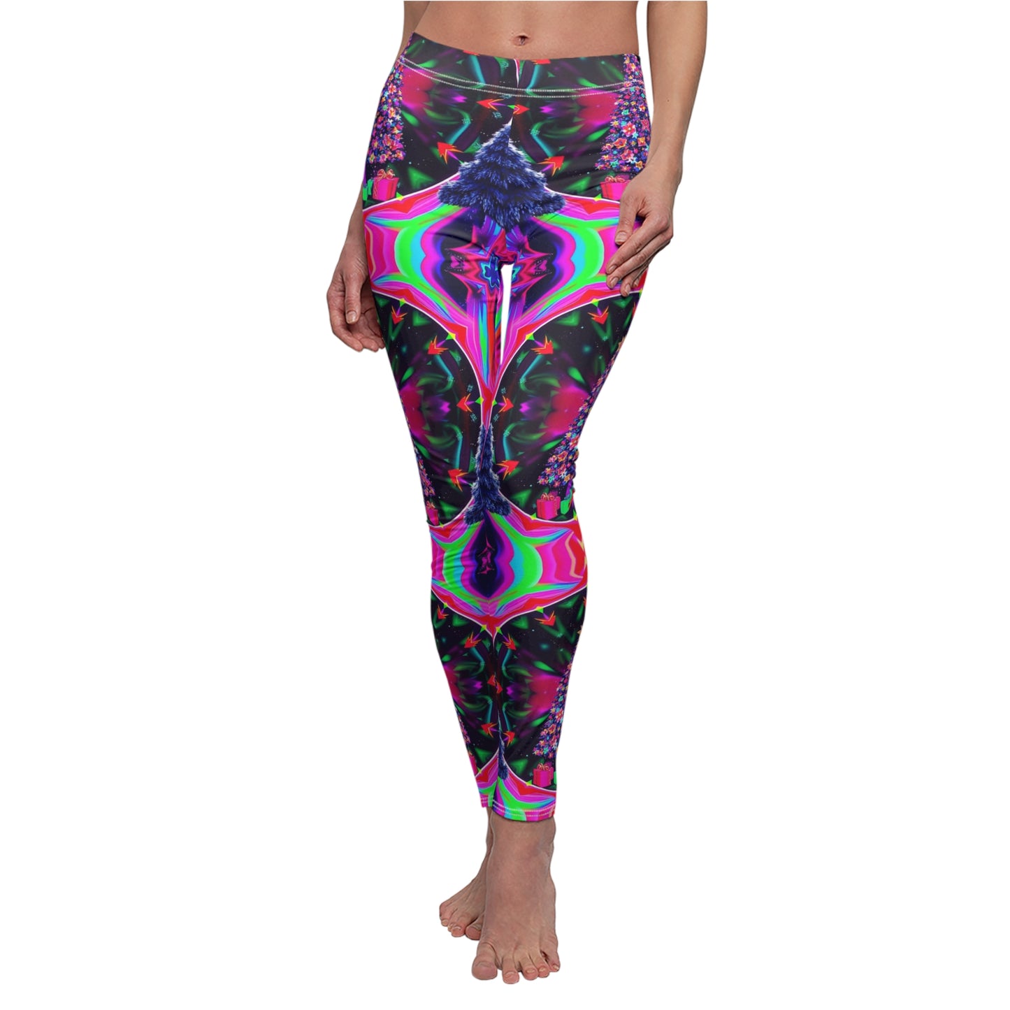 Vibrant Abstract Christmas Tree Print Leggings for Women - Casual Holiday Stylish Comfort