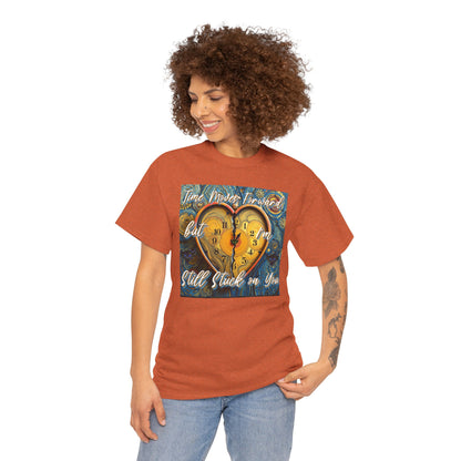 Still Stuck on You Heart Clock Tee - Unisex Heavy Cotton T-Shirt