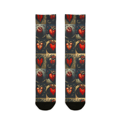 Artistic Heart Print Sublimation Crew Socks for Unique Gift Giving