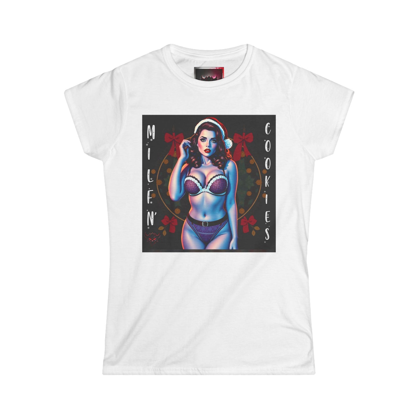 Holiday Festive Pin-Up Style Women's Softstyle T-Shirt - "Milf N' Cookies" Graphic T-Shirt