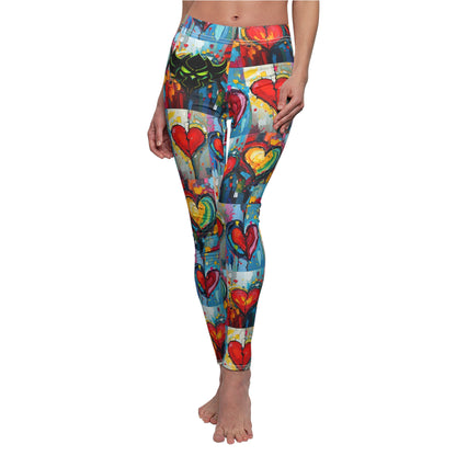 "Heart Broken" Colorful Heart Print Casual Leggings for Women - Perfect for Everyday Wear