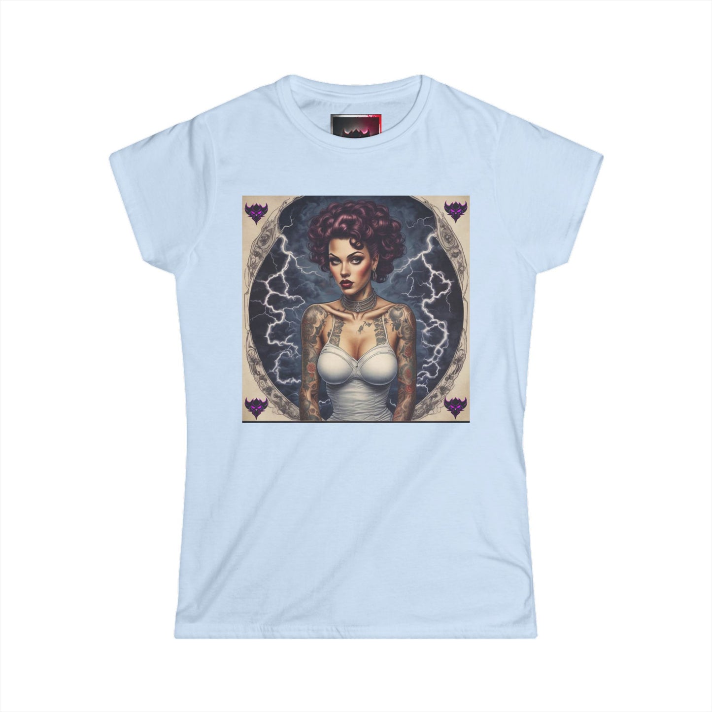 Gothic Glam Frankenstein's Bride Women's Heavy Cotton T-Shirt - Vintage Tattoo Art Design