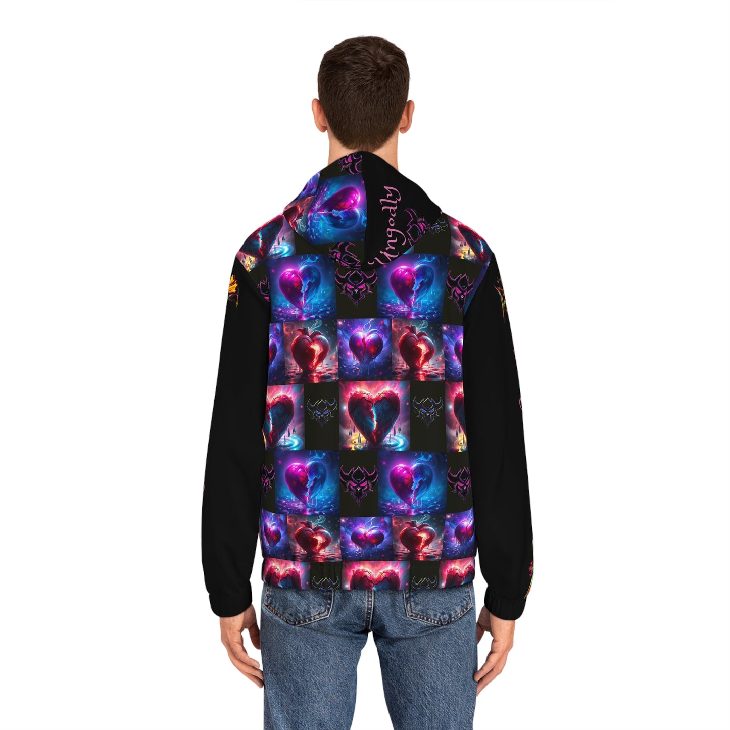 "Drowning in Memories I Can't Escape" Men's Full-Zip Hoodie - Vibrant Heart & Balloon Design - Perfect for Celebrations