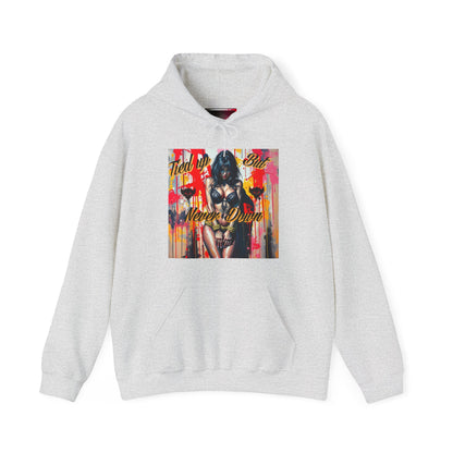 Graphic Hoodie - 'Tied Up But Never Down' Design - Edgy Unisex Heavy Blend Sweatshirt