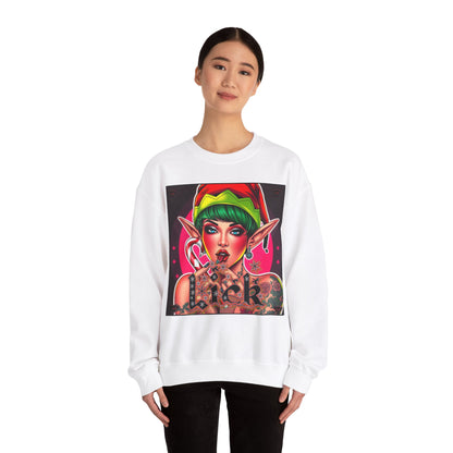 "Lick" Enchanting Elf Graphic Crewneck Sweatshirt - Unisex Heavy Blend for Festive Vibes