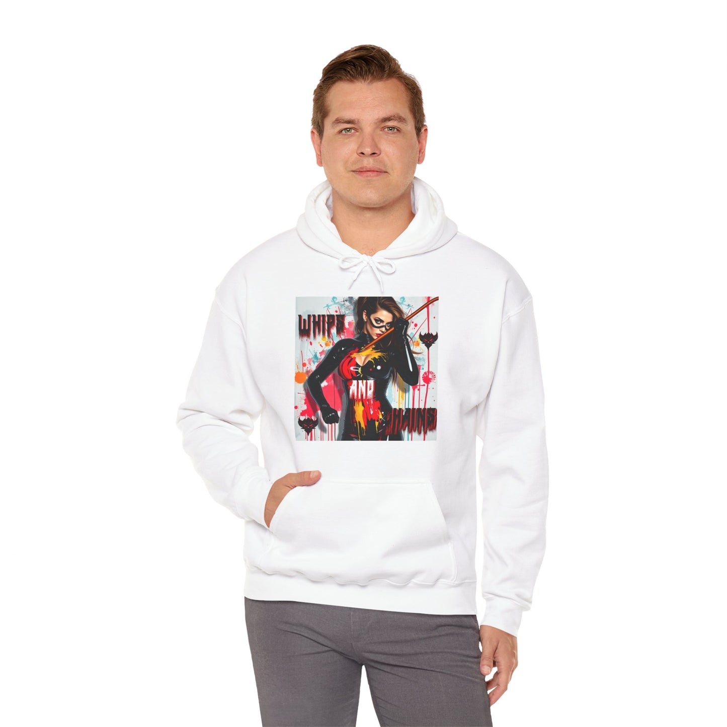 "Whips and Chains" Fierce Art Unisex Heavy Blend™ Hooded Sweatshirt - White