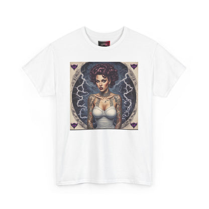 Gothic Glam Frankenstein's Bride Unisex Heavy Cotton T-Shirt - Vintage Tattoo Art Design