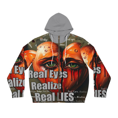 Men's Full-Zip Hoodie - Artful Statement Hoodie with 'Real Eyes Realize Real Lies' Design