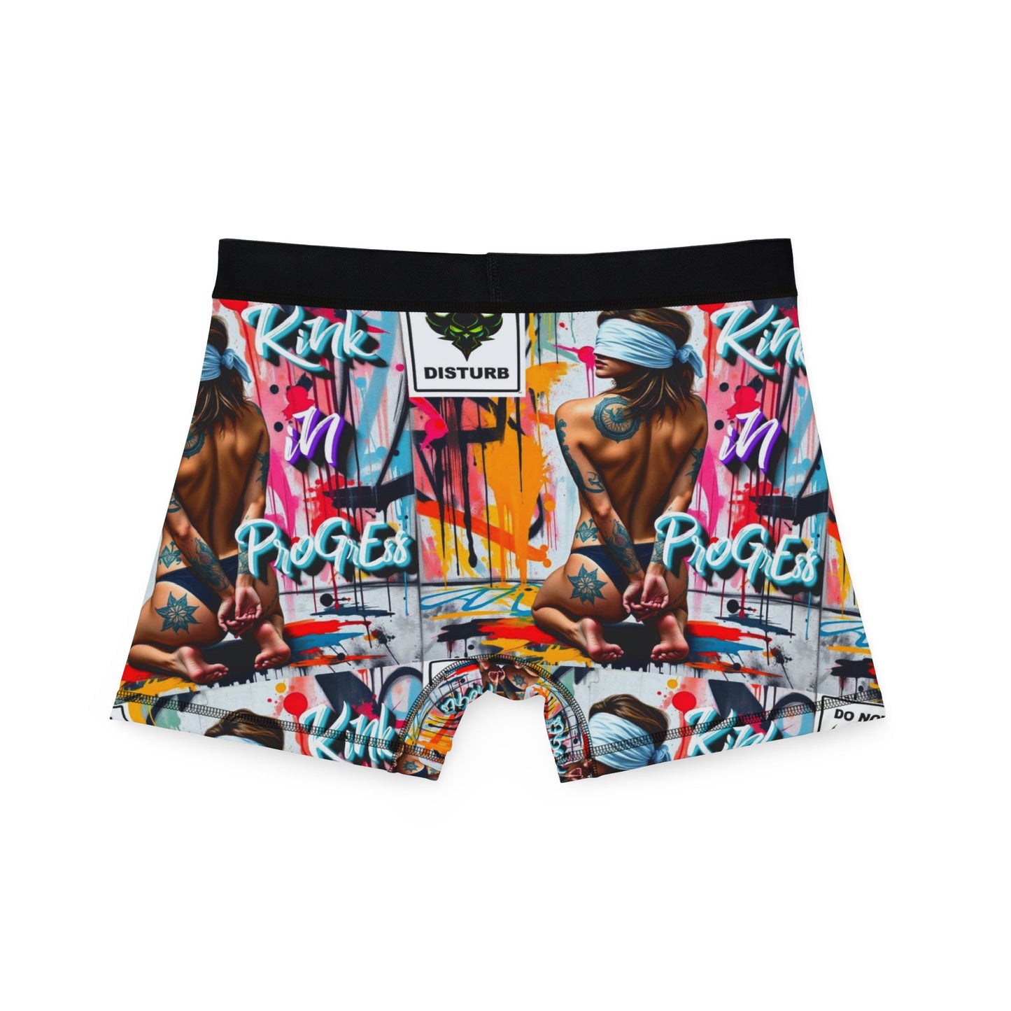 Vibrant Men's Boxers - 'Kink in Progress' Graphic Design for Comfort and Style