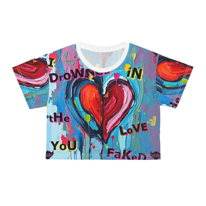 Drowning in Love Graphic Crop Tee – Vibrant Heart Art for Creative Souls