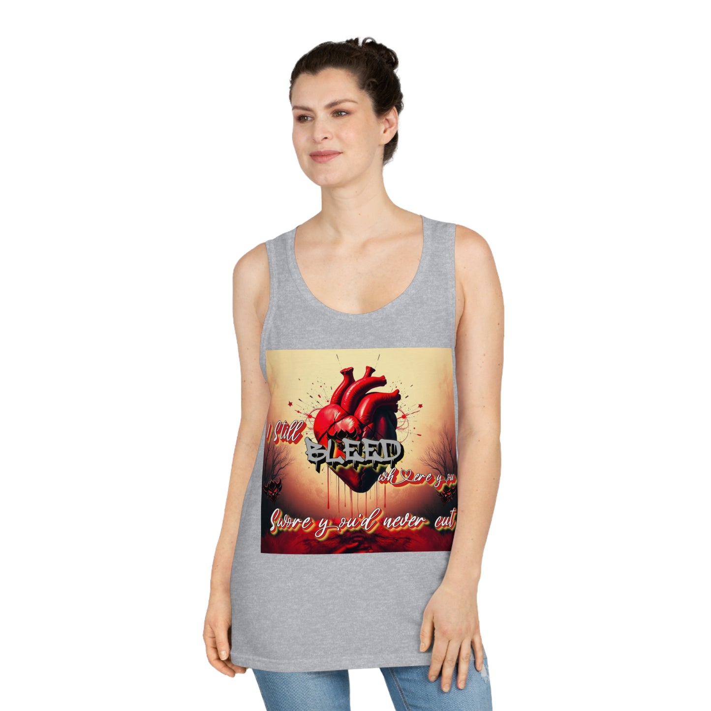 "I Bleed Where You Swore You'd Never Cut" Heartfelt Unisex Softstyle™ Tank Top - Inspirational Love Design