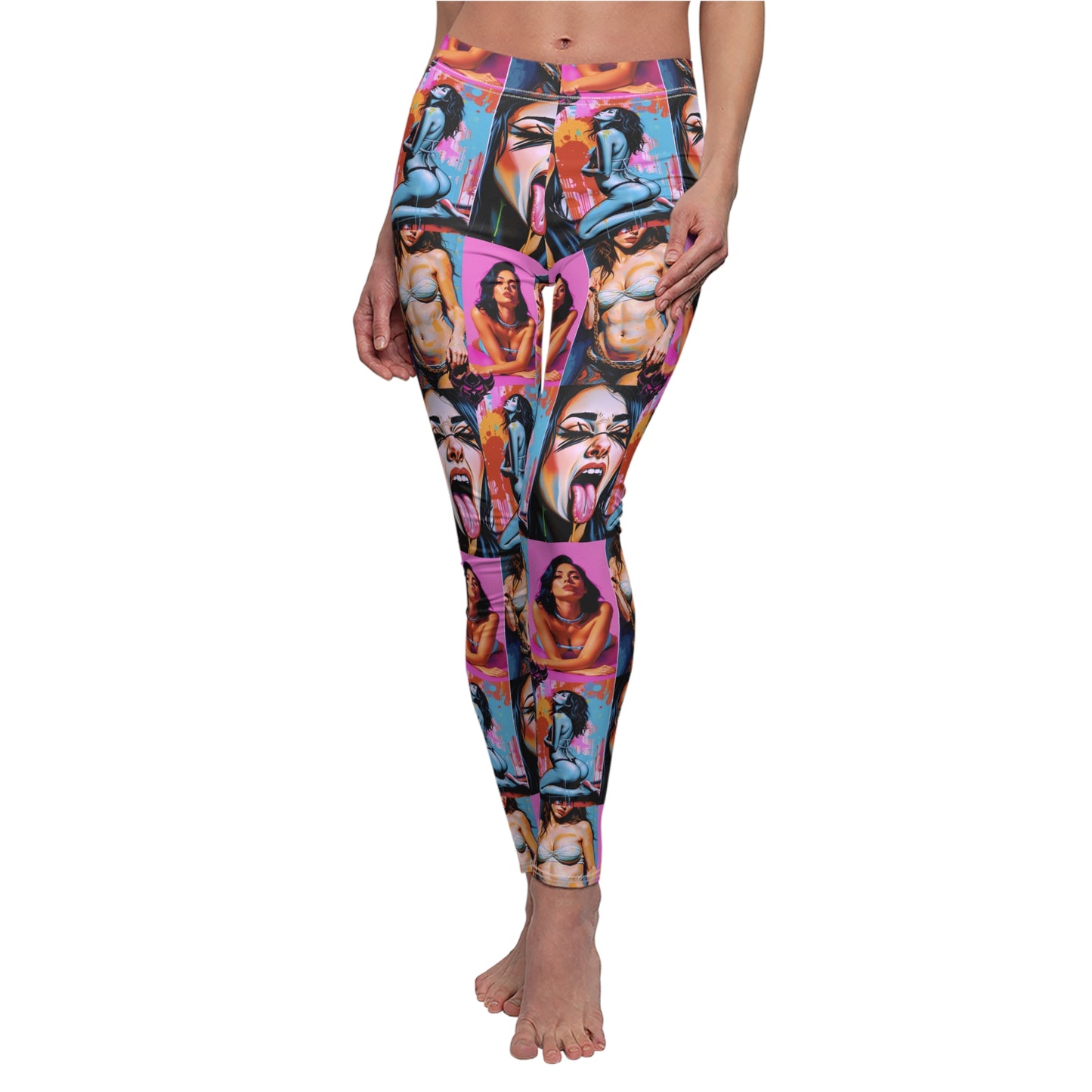 "Kink" Vibrant Women's Cut & Sew Casual Leggings - Bold Graphic Art Design