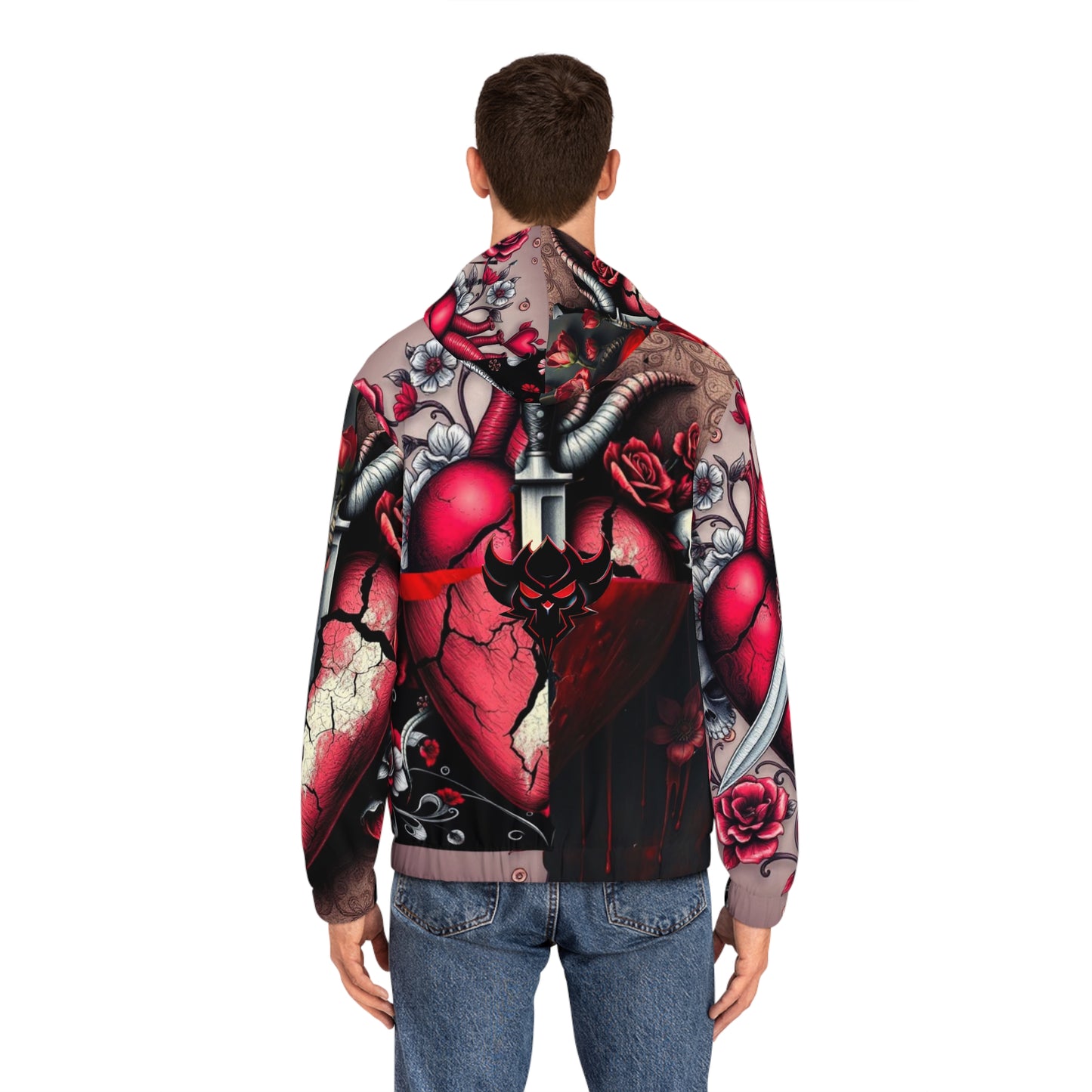 "Tangled Hearts" Gothic Heart Design Men's Full-Zip Hoodie - Perfect for Halloween & Bold Style