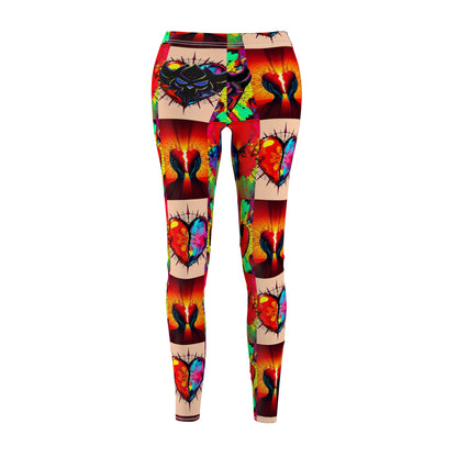 "Heart Broken and Hopeful" Vibrant Heart Graphic Casual Leggings for Women - Colorful Fitness Wear