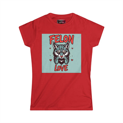 Felon Love Women's Softstyle Tee – Cute Cat Graphic T-Shirt for Animal Lovers