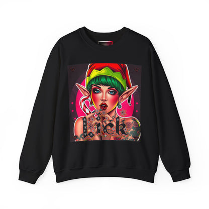 "Lick" Enchanting Elf Graphic Crewneck Sweatshirt - Unisex Heavy Blend for Festive Vibes