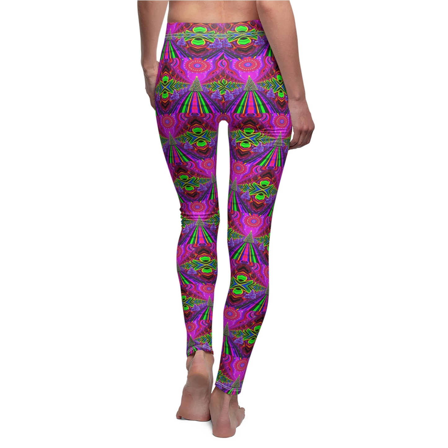 Vibrant Christmas Tree Women's Cut & Sew Leggings - Colorful Patterns for Casual Holiday Style