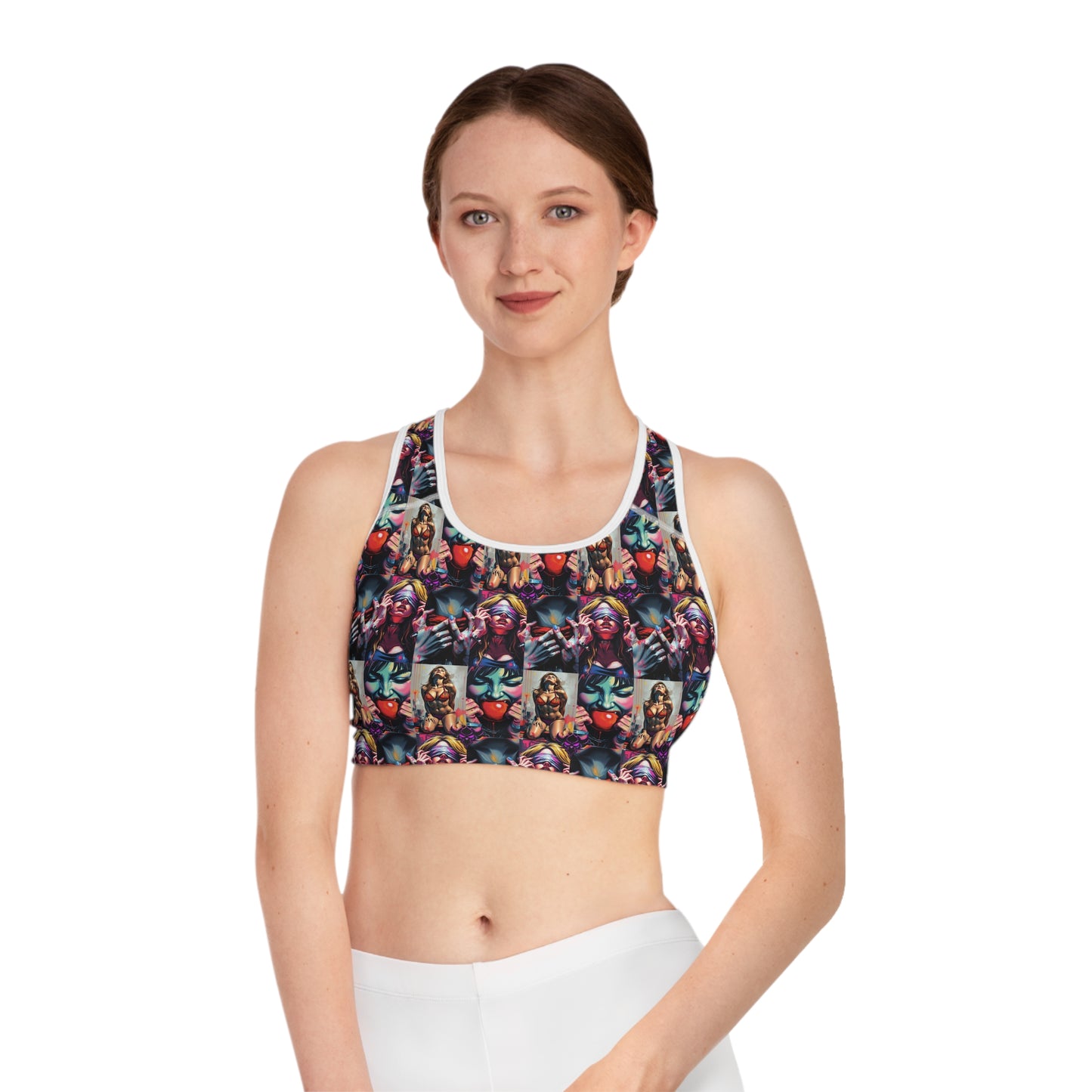 "Ungodly Kinks" Vibrant Art-Print Sports Bra - Empower Your Workout