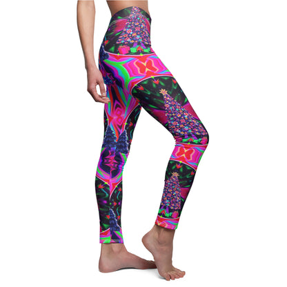 Vibrant Abstract Christmas Tree Print Leggings for Women - Casual Holiday Stylish Comfort