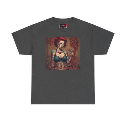 Gothic Zombie Girl Tattoo Print Unisex Heavy Cotton T-Shirt - Perfect for Alternative Fashion Lovers