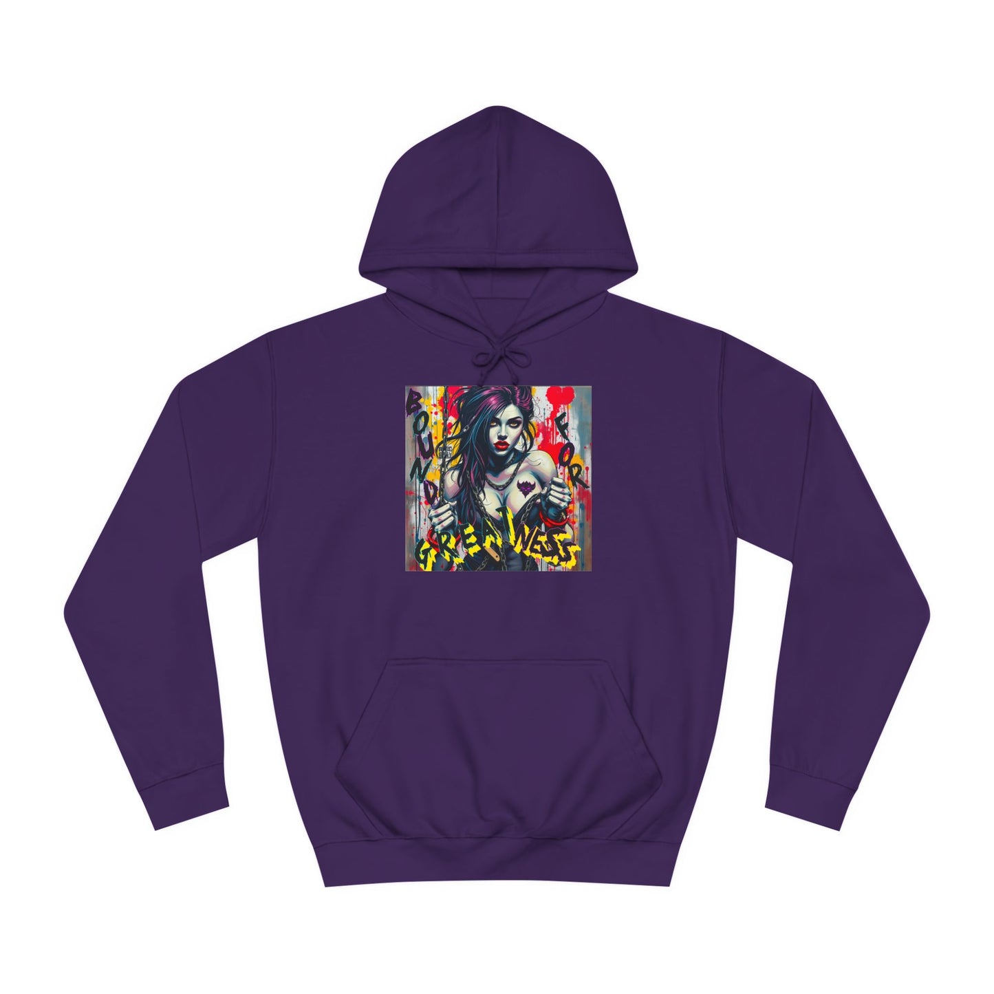 "Bound for Greatness" Artistic Unisex College Hoodie – Vibrant Design for Creative Souls